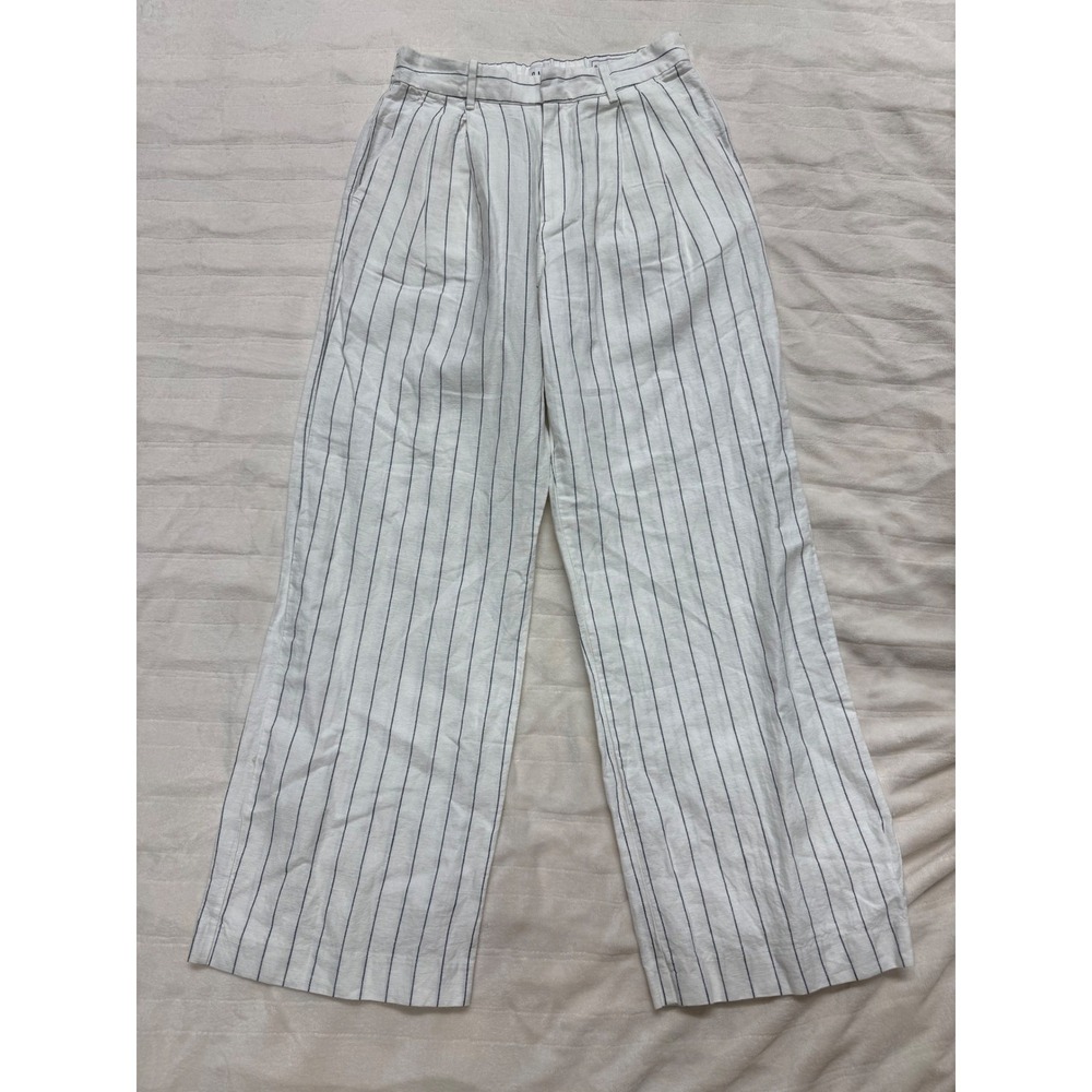 Gap 365 High‎ Rise Trouser Womens 6 White Pinstripe Linen Blend Excellent